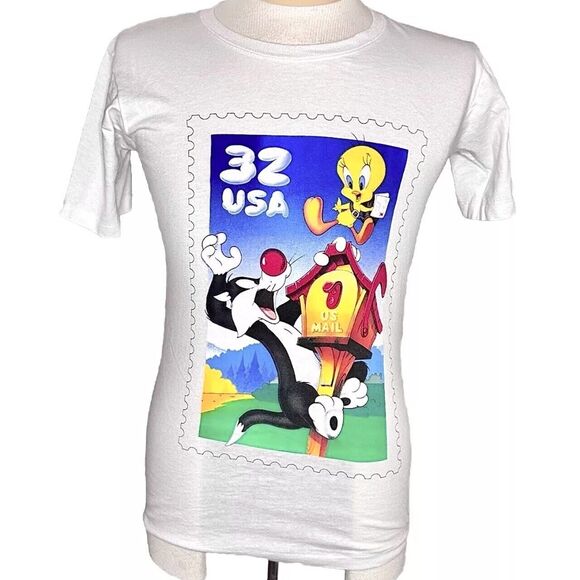 Vintage 90’s Looney Tunes Tweety And Sylvester USA Stamp Single Stitch T Shirt - Picture 1 of 6